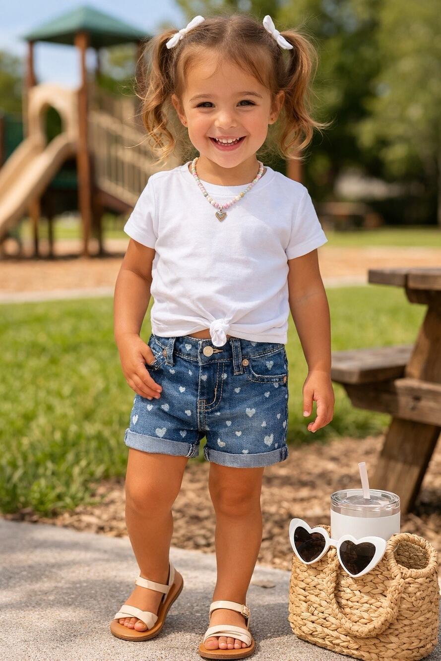 Levi’s Toddler Girls Bermuda Denim Shorts Heart Print Blue Size 2T